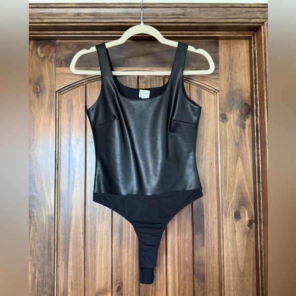Francesca’s Blue Rain Faux Leather Bodysuit – Black, Women’s Small - Picture 1 of 8